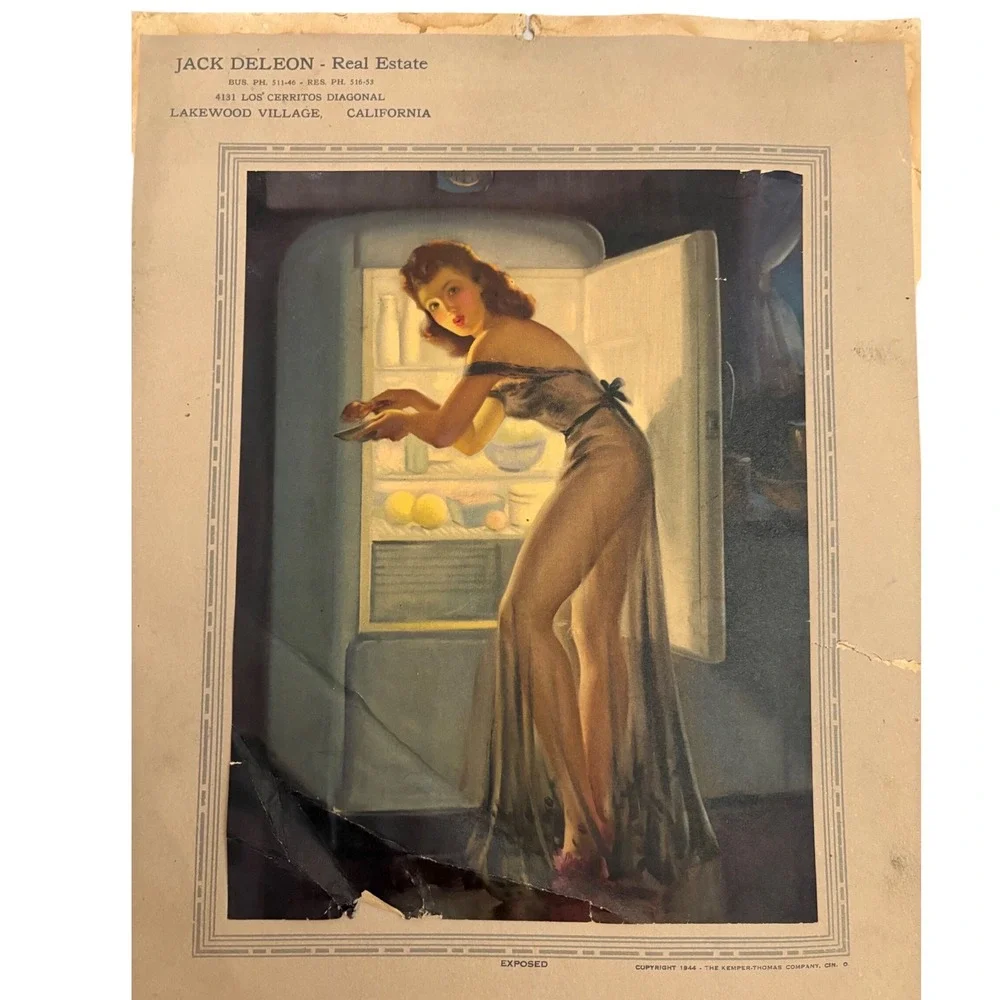 1945 December Calendar Pinup Girl Art Jack Deleon RealEstate Lakewood California